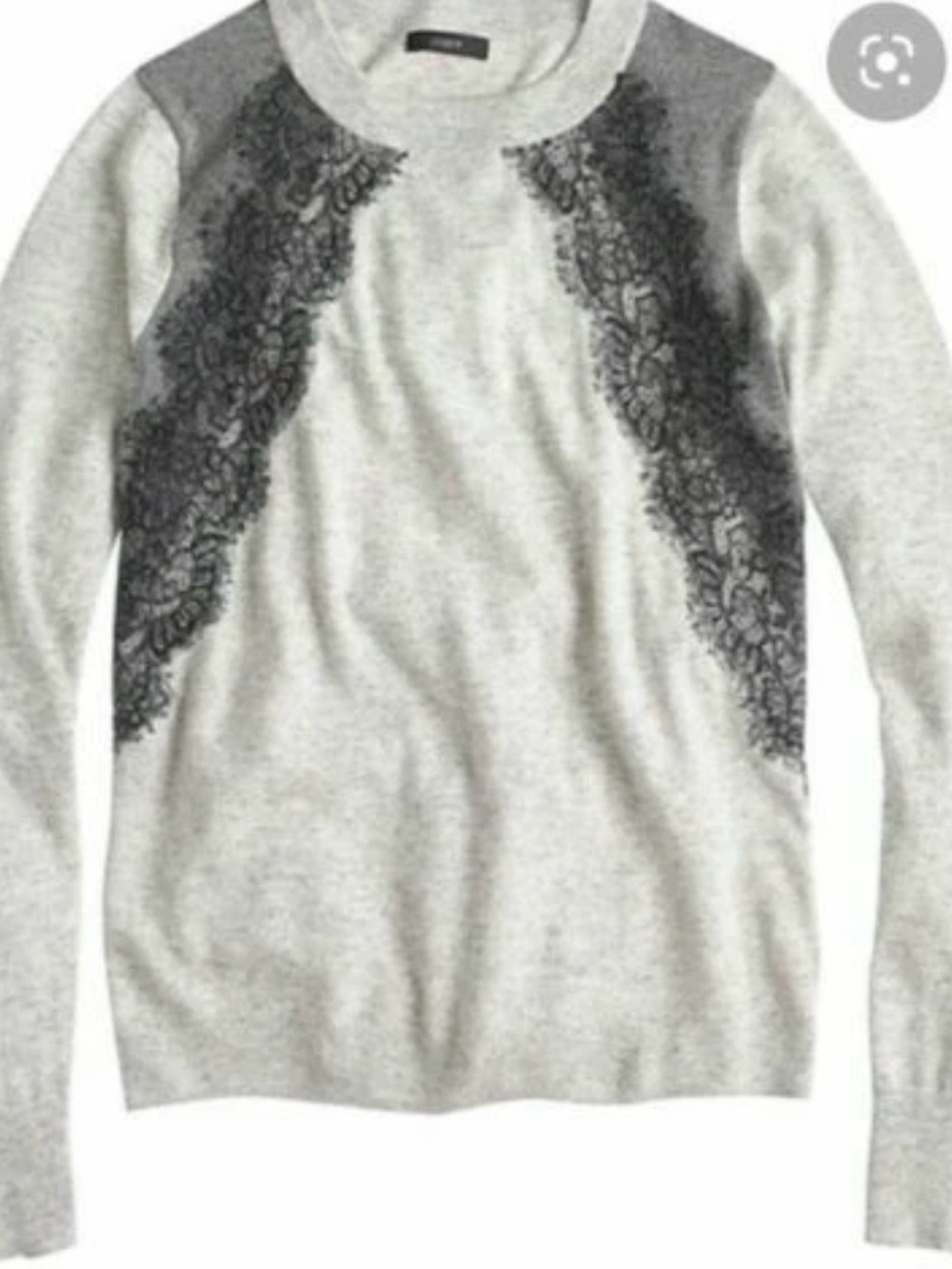 J. Crew Factory Light Gray Wool Blend Crewneck Sweater Black Lace Overlay Sz M